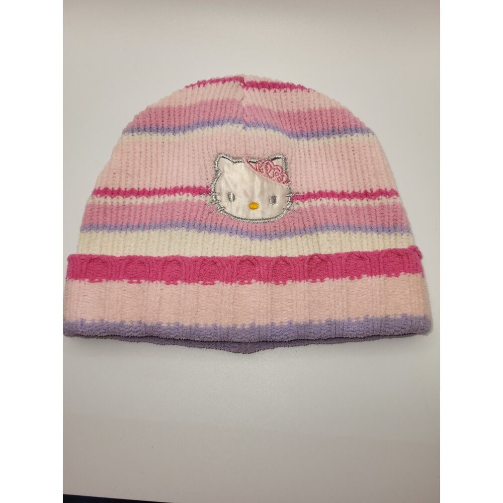 Hello Kitty Hat Cap Beanie Sz 4-16 Pink/White Knit Embroidered Acrylic Winter